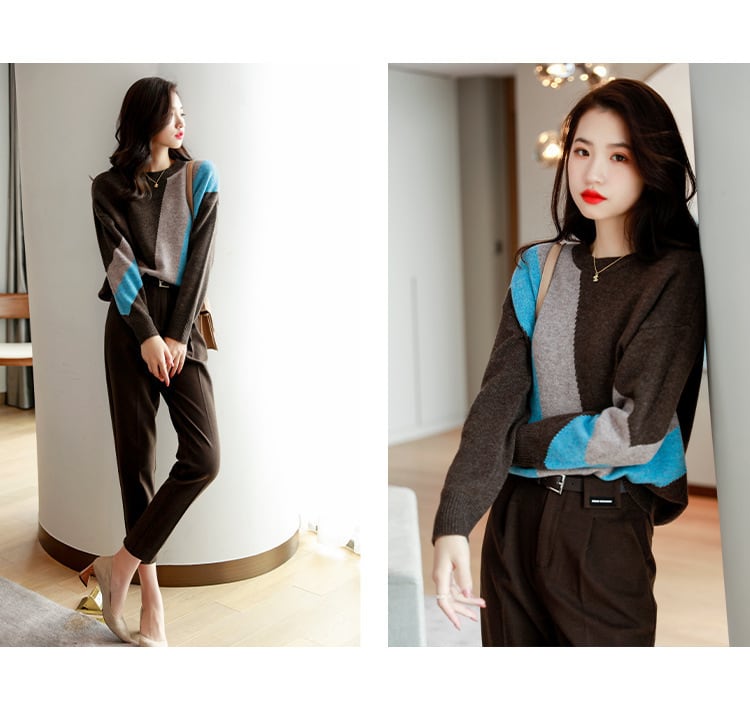 【tops】配色ニットセーター　M25417