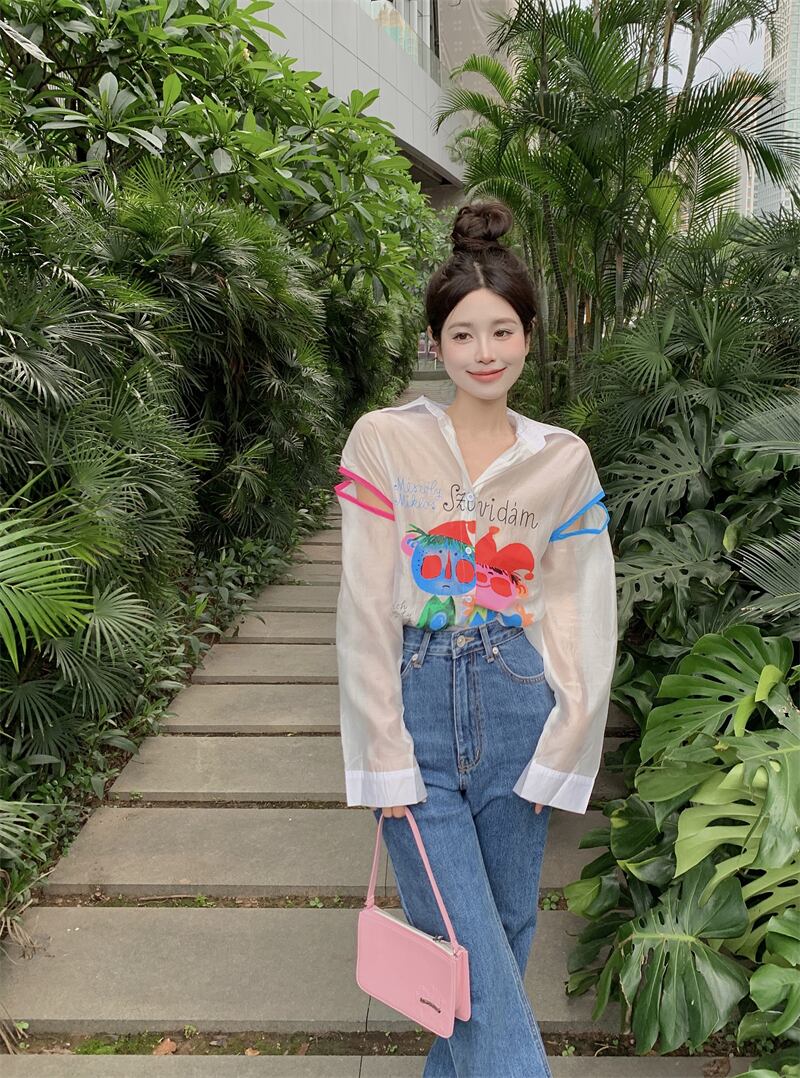 【tops】プリント薄手ブラウスG20368