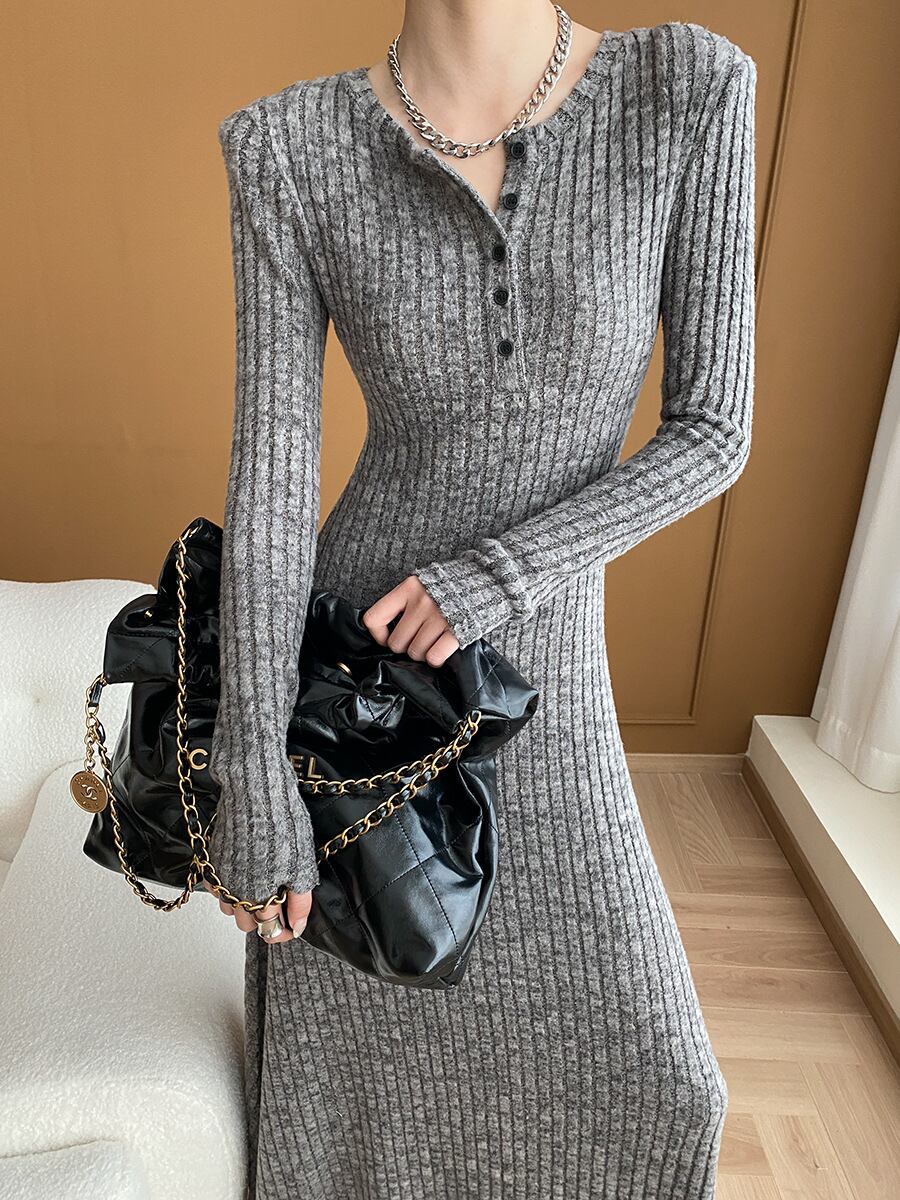 【dress】ロングニットワンピース Q7002