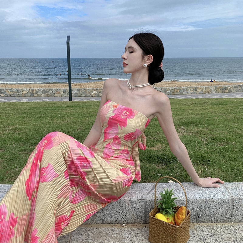 【dress】ベアトッププリントワンピース　M25004