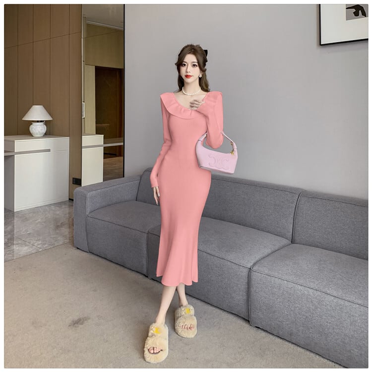 【dress】フリルニットワンピース　M27638