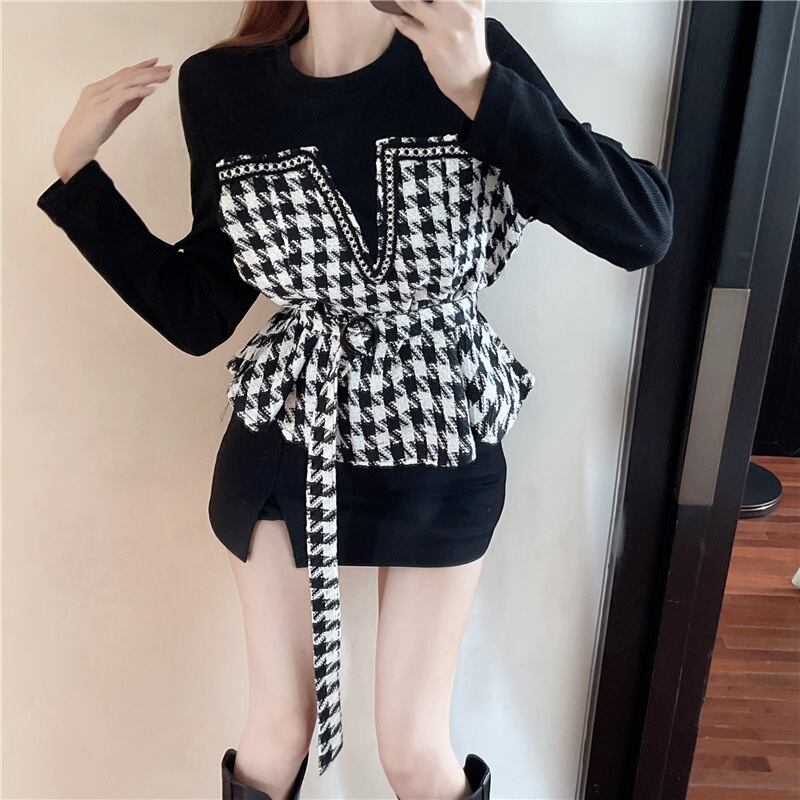 【tops】千鳥格子ドッキングトップス　M18354