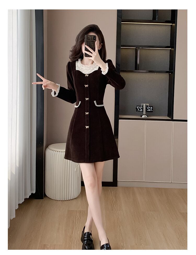 【dress】レトロ偽二つ切り替えワンピース G19177
