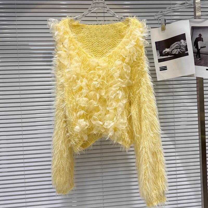 【tops】チュールフラワーニットトップス Q7330