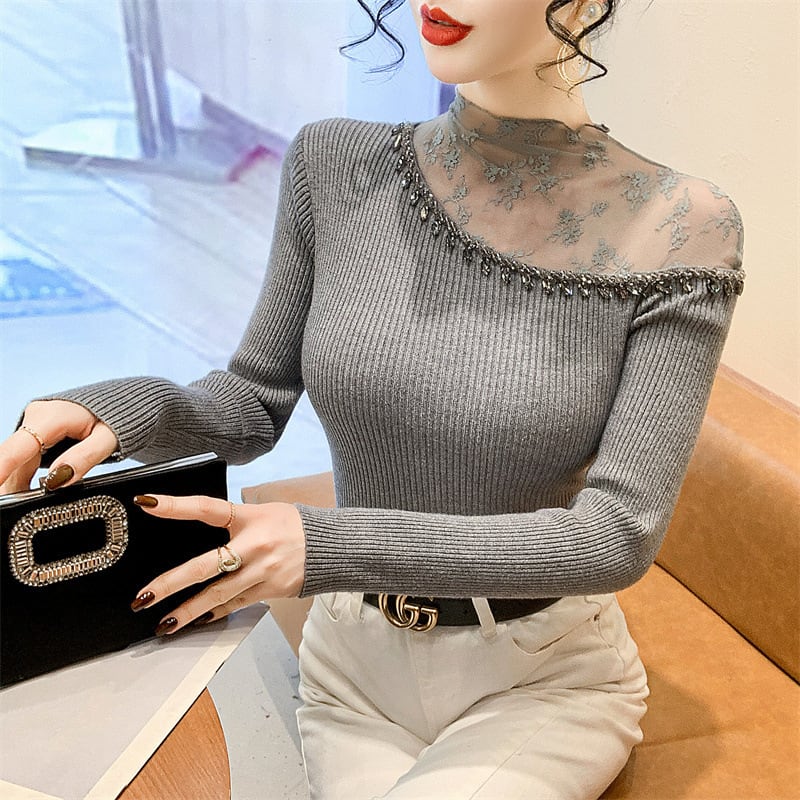 【tops】レースドッキングニットトップス　M28653