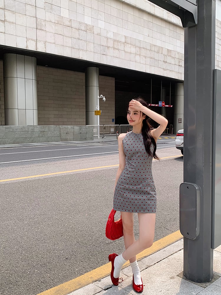 【dress】ノースリーブドット柄ワンピース　M30052