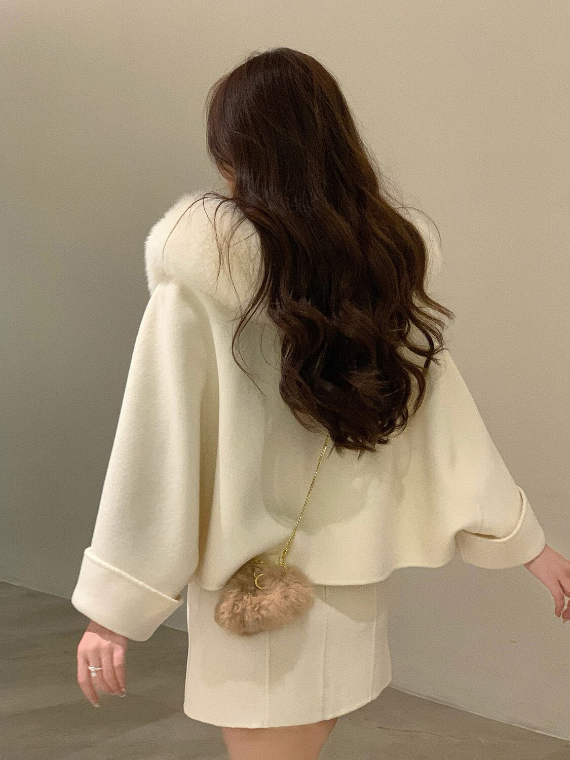 【set】ファー付きショートコート×キャミワンピースセット　N2083