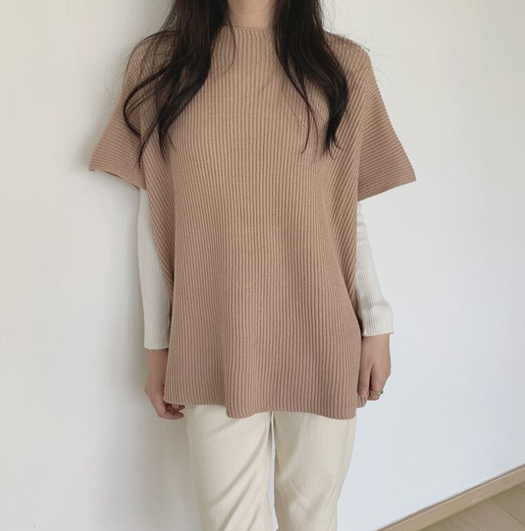 【tops】スリットケープニットジレ　M18411