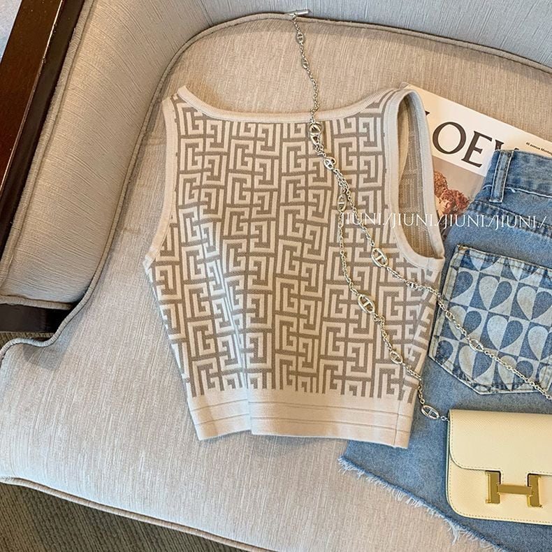 【tops】ノースリーブ人気ニットタンクトップF5354