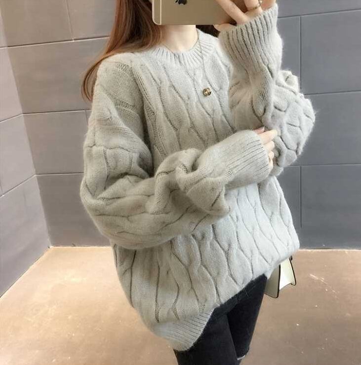 【tops】女性力を高める〜ラウンドネック長袖スウィートファッションニットセーターW0374