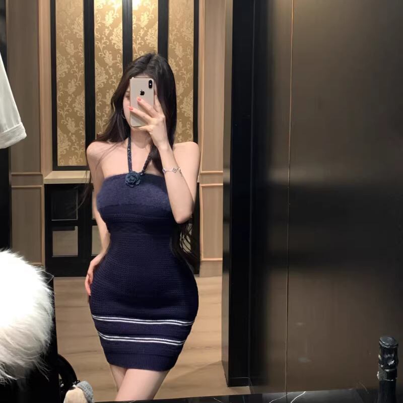 【dress】ホルターネックニットワンピース Q7818