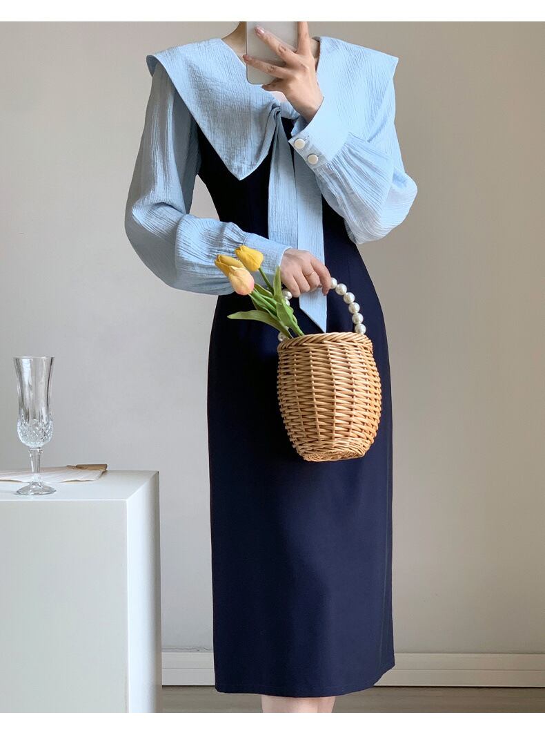 【dress】ネイビーカラー長袖ワンピース G20637