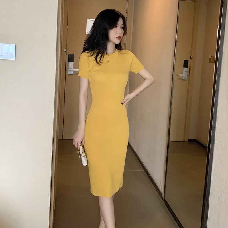 【dress】3色ラウンドネックニットワンピースF7285