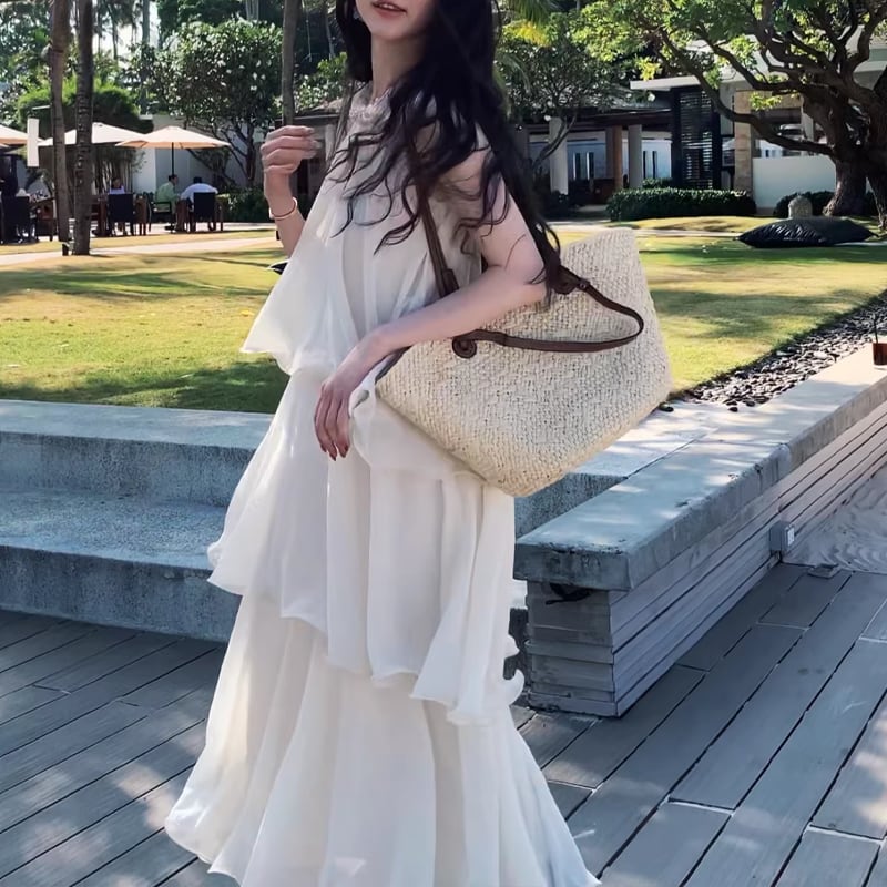 【dress】ノースリーブチュールティアードワンピース Q8408