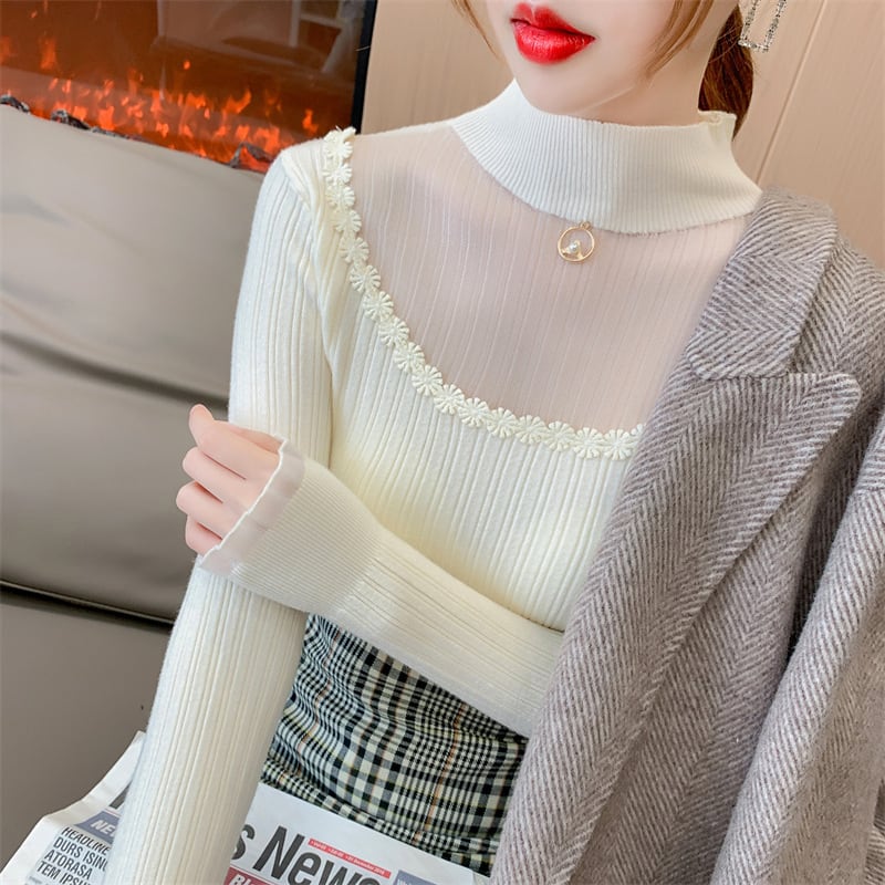 【tops】カットワークニットトップス　M18853
