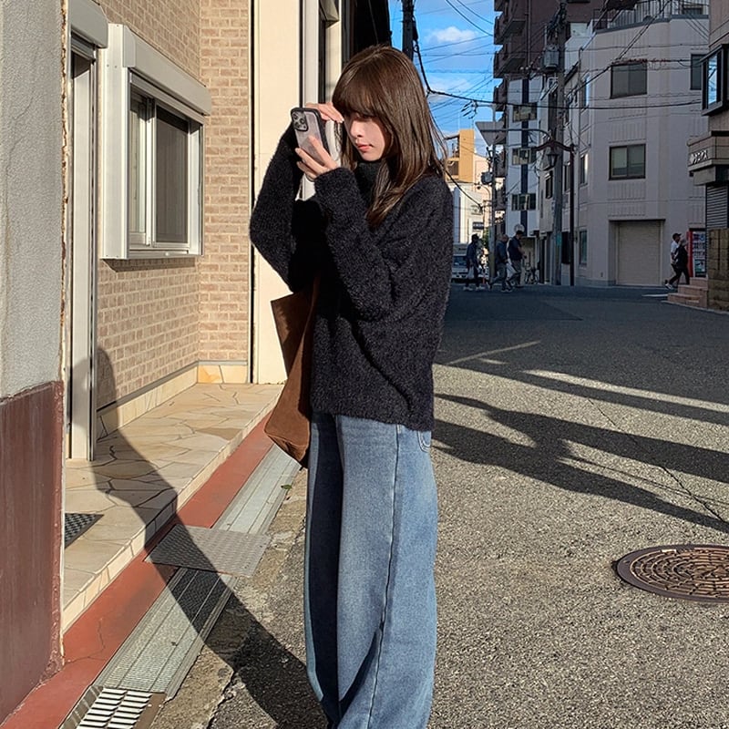 【tops】ハイネックニットトップス Q7393
