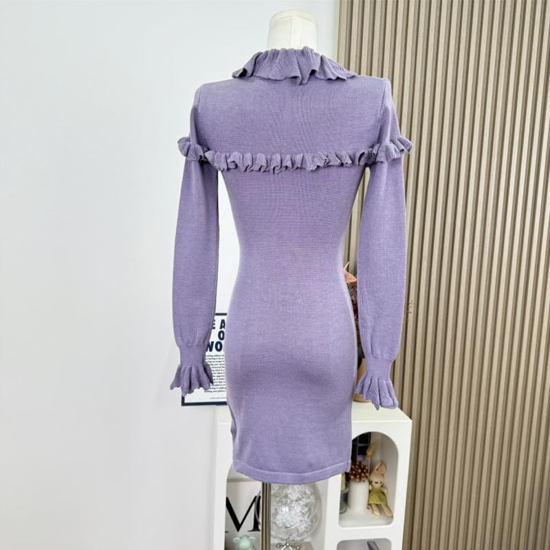 【dress】ギャザーフリルニットワンピース Q7676