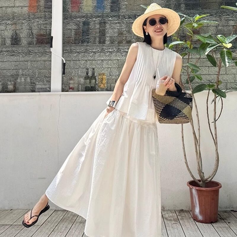 【set】ギャザータンクトップ+スカート２点セットF7439