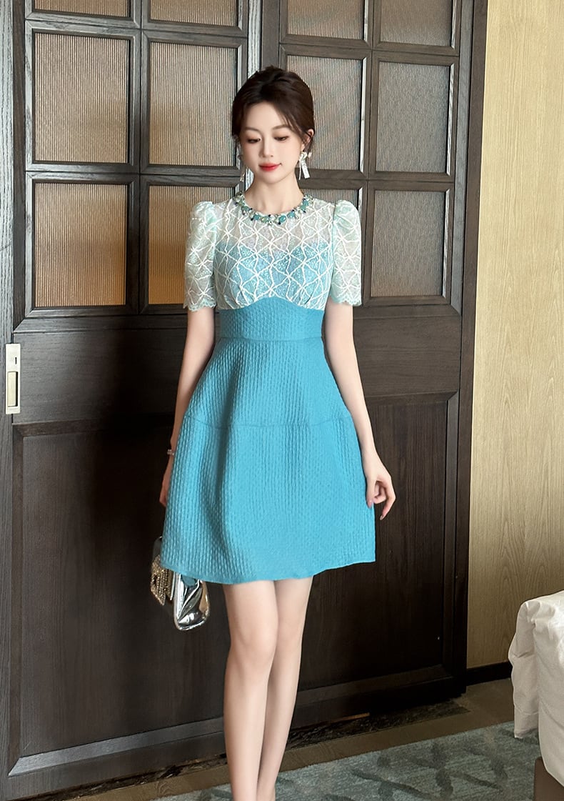 【dress】レース切り替えワンピース　M24878