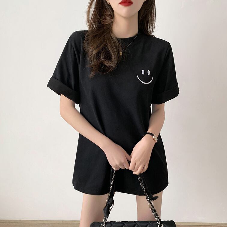 【tops】シンプルラウンドネック半袖Tシャツ