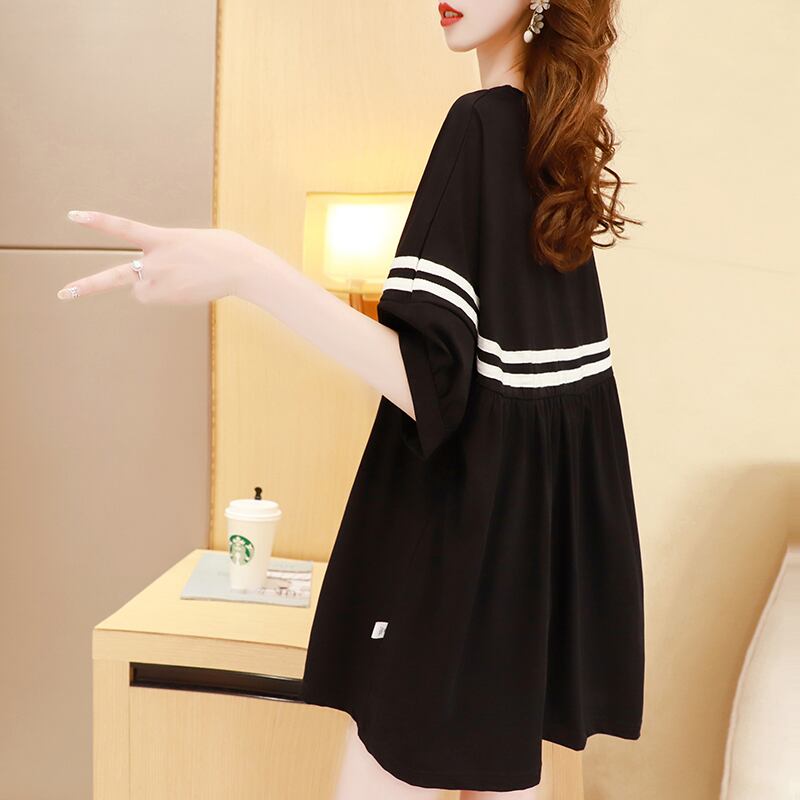 【tops】好感度UPラウンドネック半袖ゆったり着回しファッション配色Tシャツ