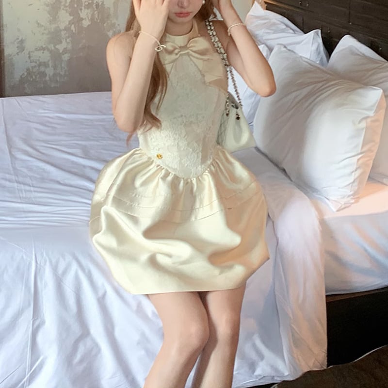 【dress】リボン付きレースワンピース　M24184