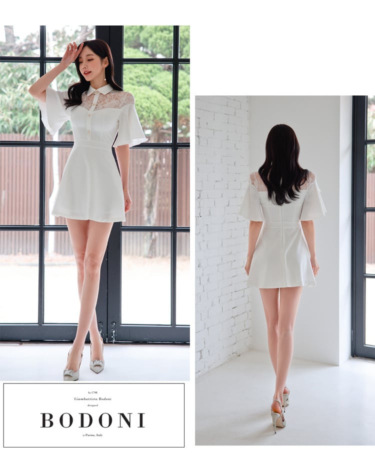 【dress】レース切り替え透かし彫りワンピース G21483