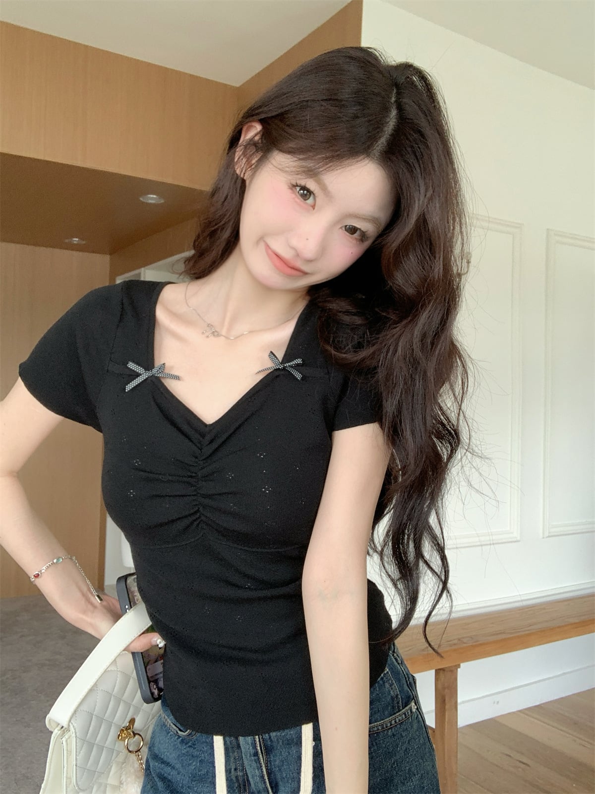【tops】リボン付きTシャツ　M24481