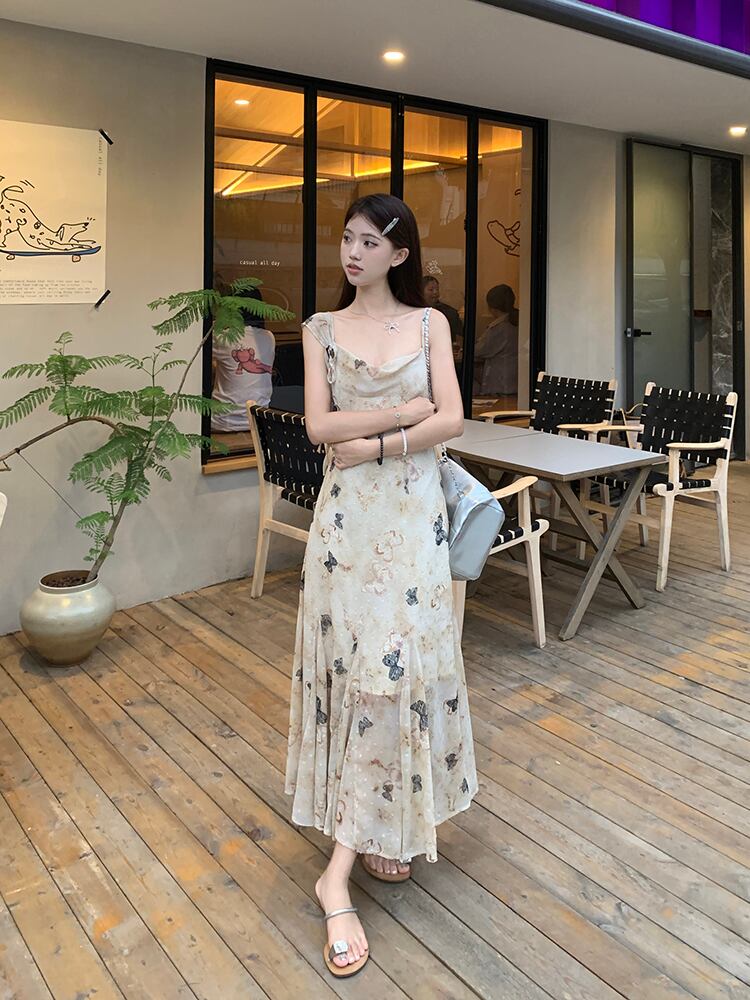 【dress】フランス風プリントキャミワンピース G21521