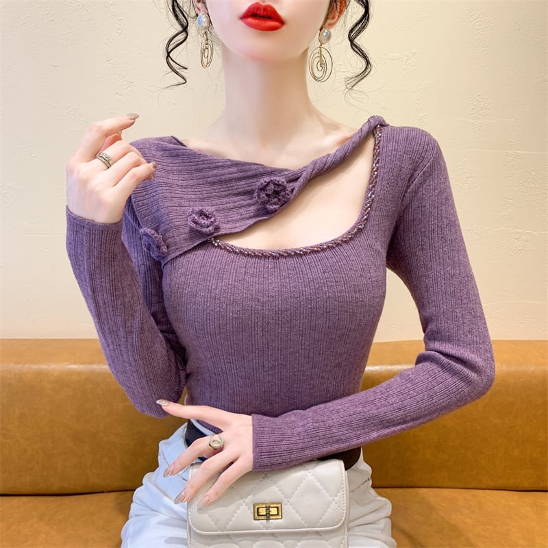 【tops】ビジュー立体フラワーニットトップス　M27727