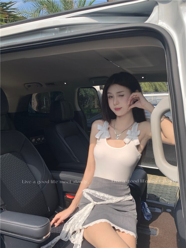 【set】リボンキャミソール+レーススカート２点セットG20413