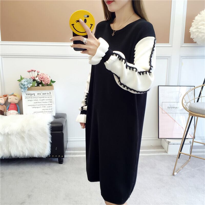 【dress】美人度アップ!気質満点スウィートスカラップスリーブ厚手ニットワンピース G3284