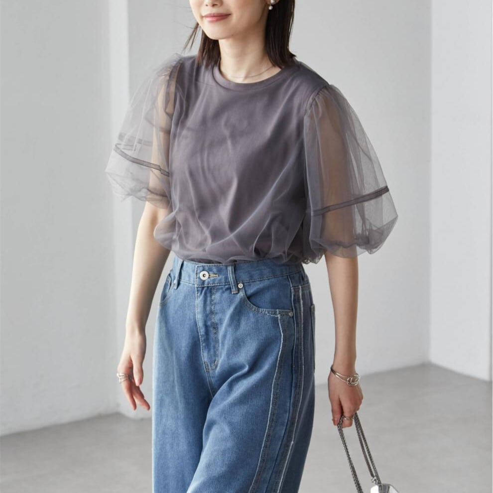 【tops】チュールコンビTシャツ　M30196