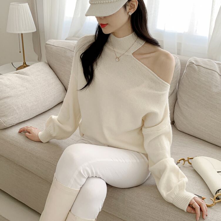 【tops】オフショルダーニットセーター　M18418
