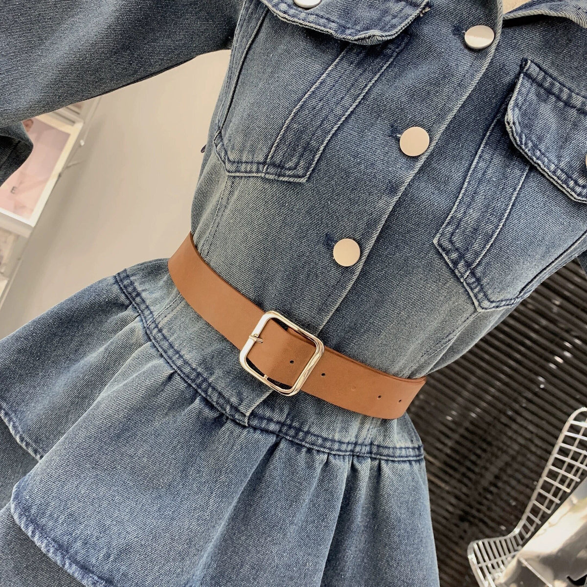【dress】ファー付きデニムワンピース 　N2168