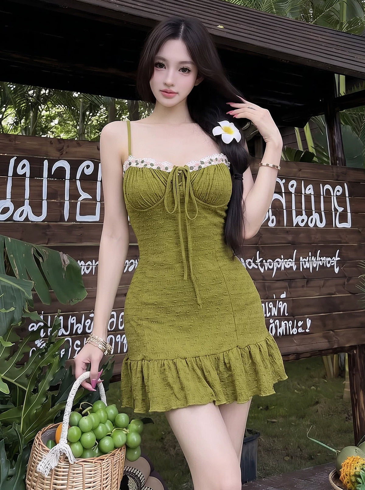 【dress】レースドッキングミニキャミワンピース Q8735