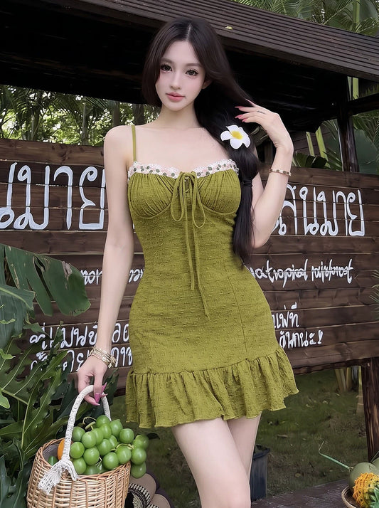 【dress】レースドッキングミニキャミワンピース Q8735