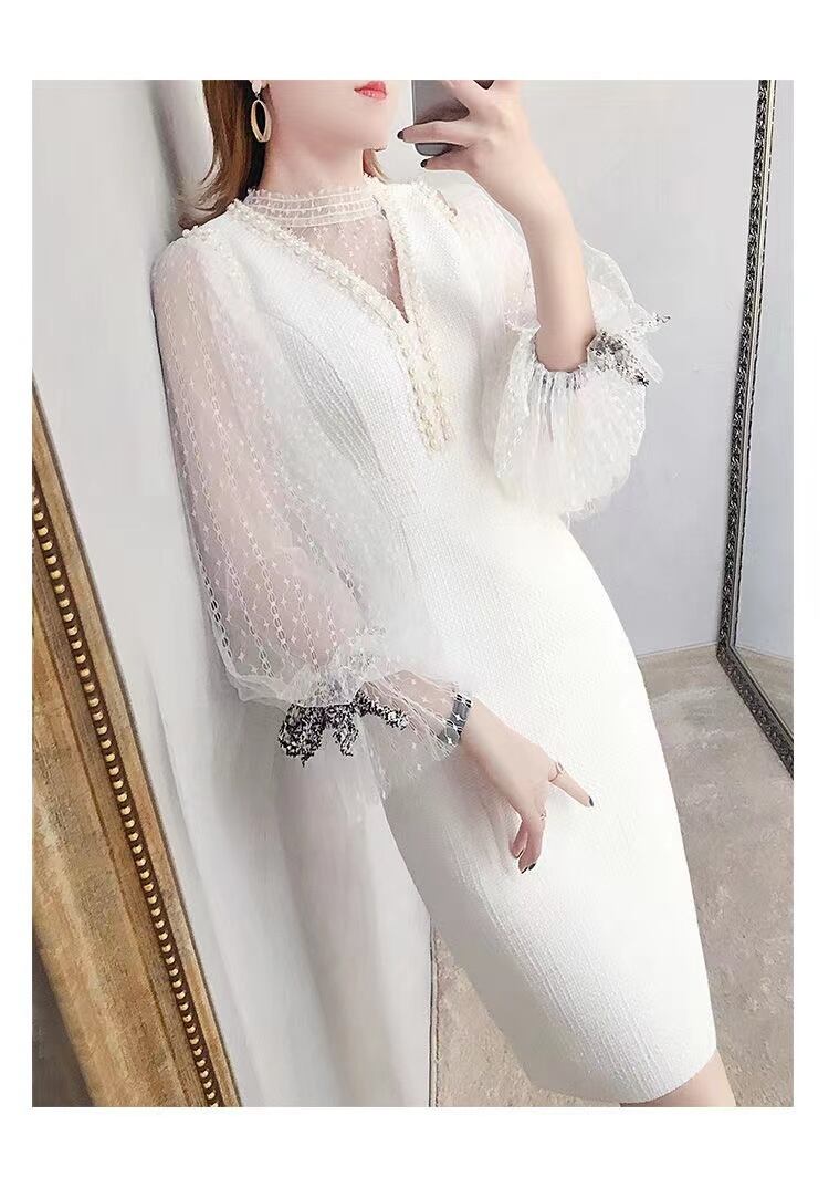 【set】一目惚れ！長袖ラッパ袖レーストップス+Vネック体型カバーベストOL通勤セットアップF1553