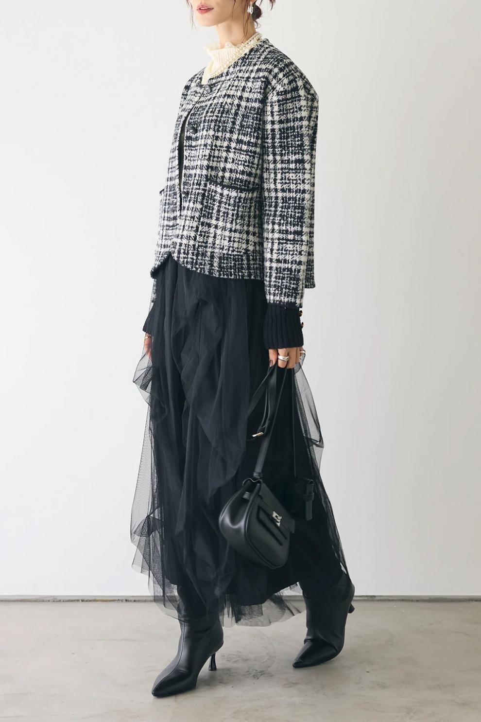 【outer】チェック柄ショートコート　M28385