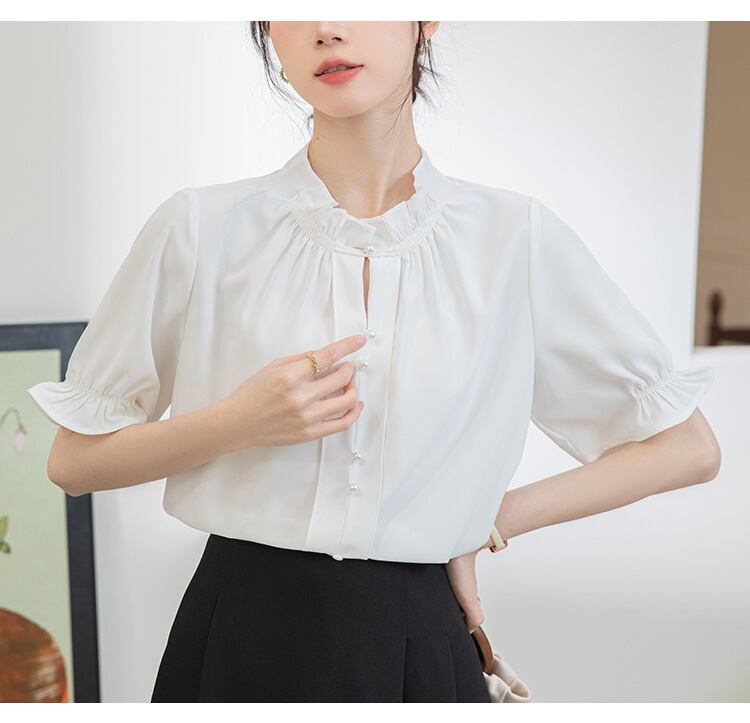 【tops】フリルスタンドネックOL通勤ブラウスG21076