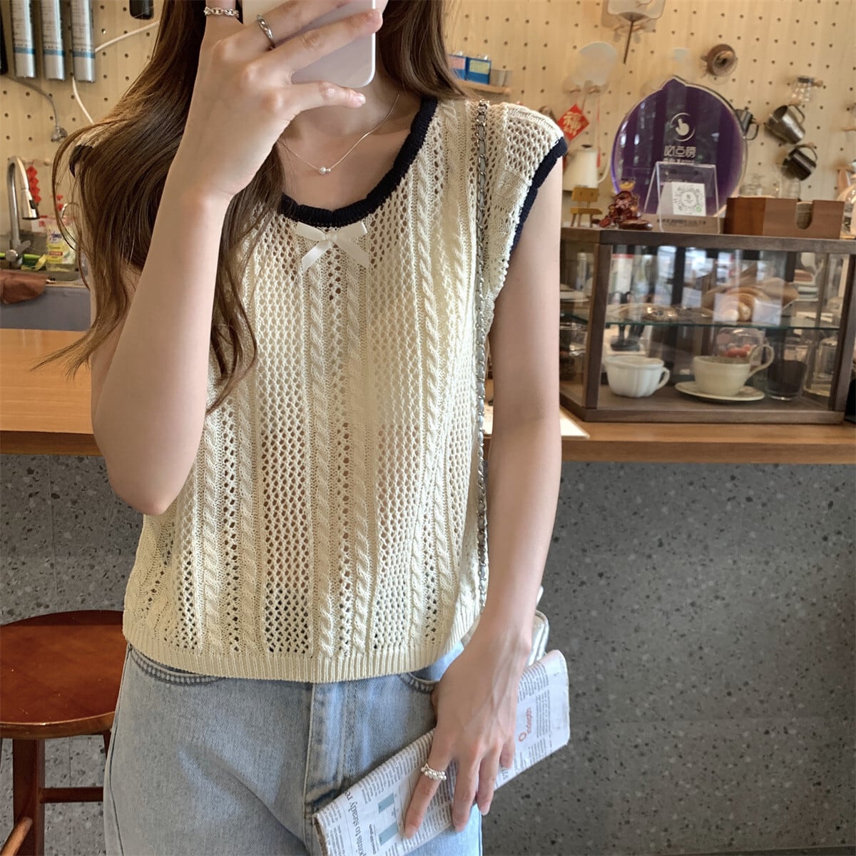 【tops】カットワークニットTシャツ　M24902
