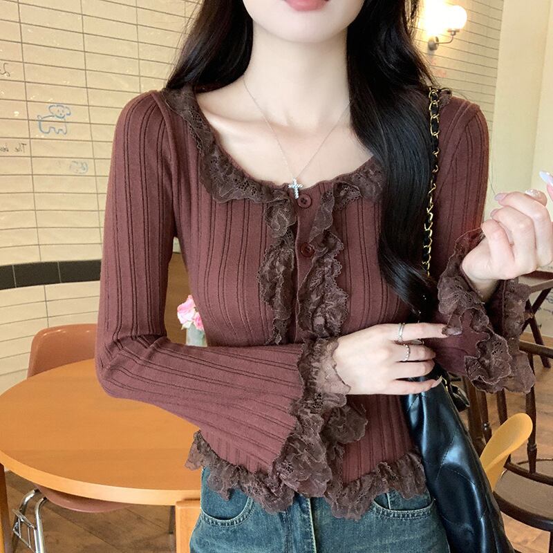 【tops】レース切り替えニットトップス　M27759