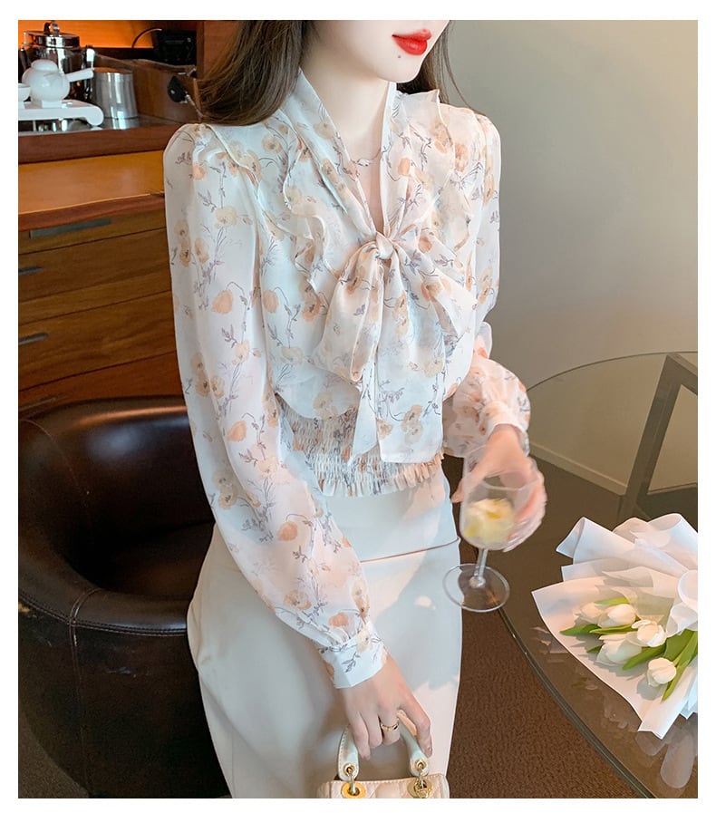【tops】リボン付きブラウス　M29388