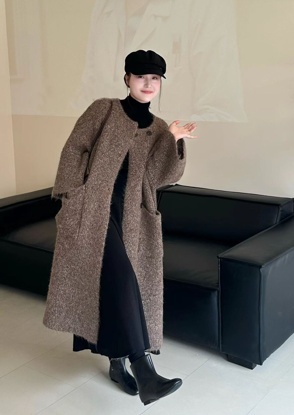 【outer】ロングニットカーディガン Q7388
