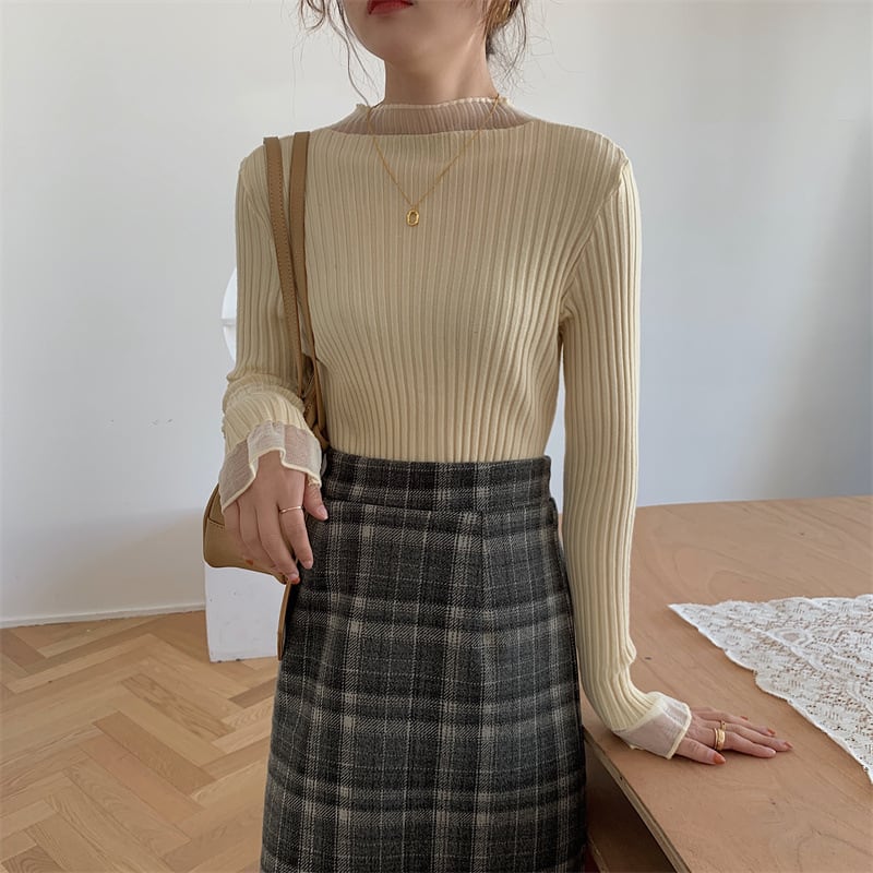 【tops】チュールドッキングニットトップス　M26543