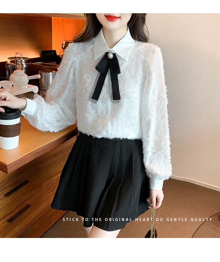 【tops】リボン付きレースシャツトップス　M18686