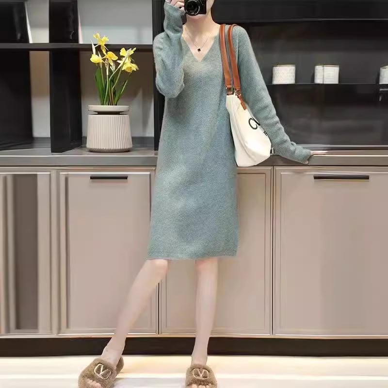 【dress】Vネックニットワンピース　M25913