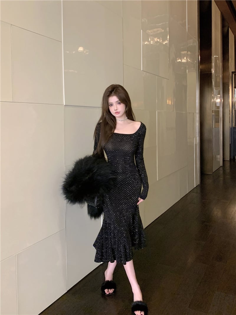 【dress】ビジューマーメイドワンピース　M26179