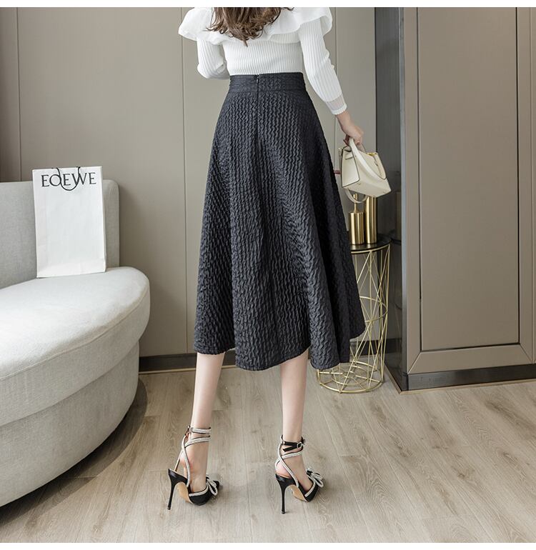 【bottoms】上品な質感!気質満点レトロINS風Aラインハイウエスト着痩せスカート G2935