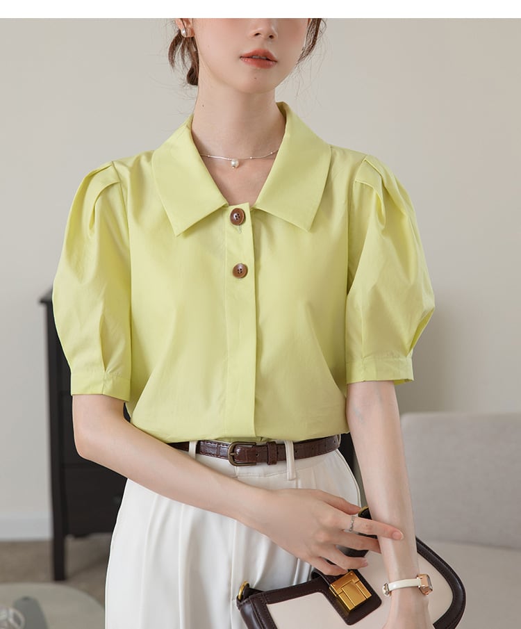 【tops】POLOネックパフスリーブブラウスG21078